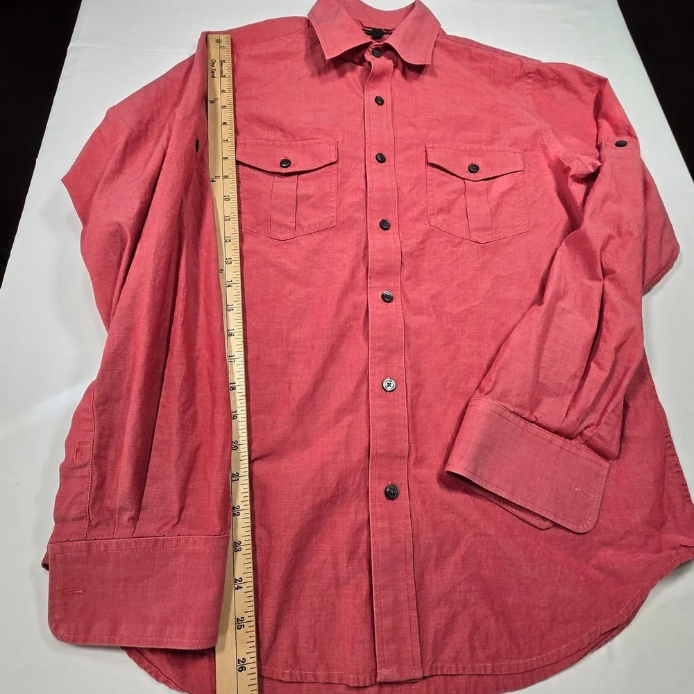 Banana Republic Mens Red Roll Tab Long Sleeve‎ Button Down Utility Shirt Medium